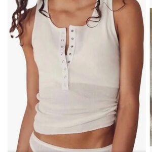 New Free People Intimately Ribbed Henley Tank Top Sz M/L Off White Cream
